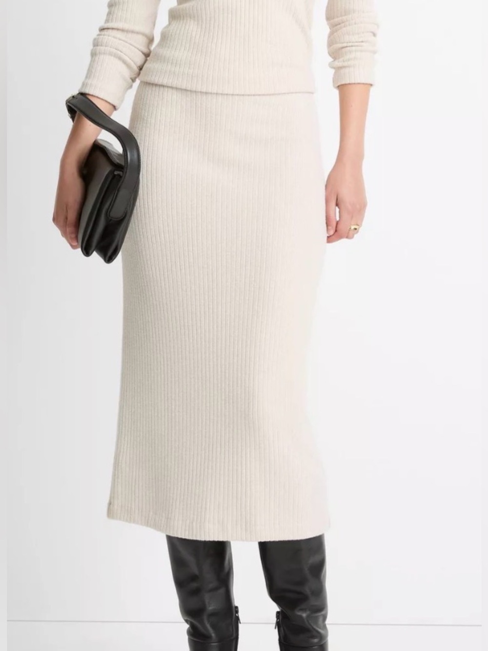 NWT NAKED CASHMERE MIRA RIBBED MIDI SKIRT IVORY SZ XS/2